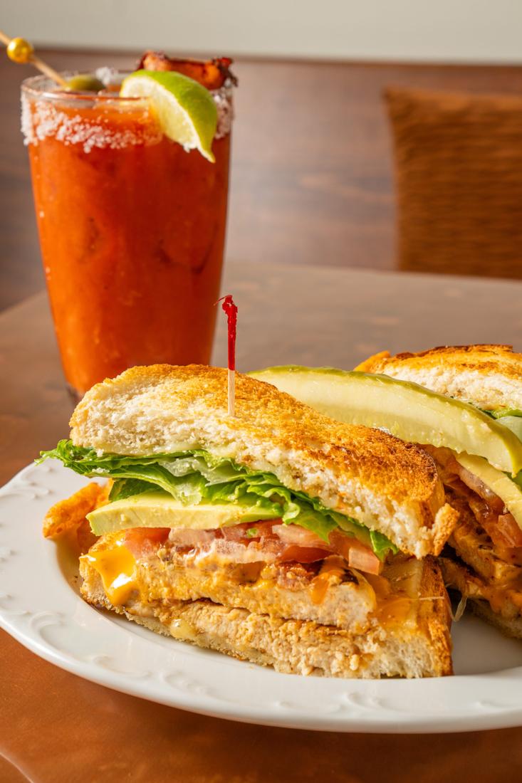 BLTA sandwich with a bloody mary
